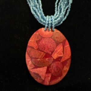 Seed Bead multi strand necklace red pendant